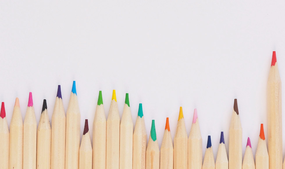 Coloured pencils on a white background
