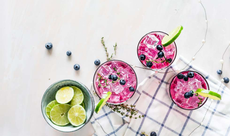 Over-head shot of fresh vegetable juices