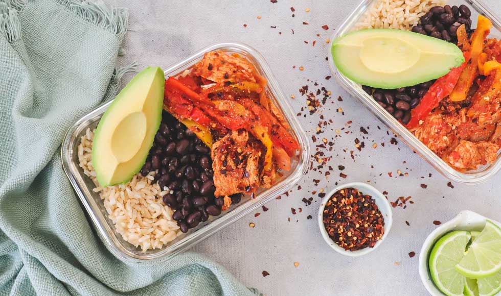 Chicken fajita bowls with brown rice