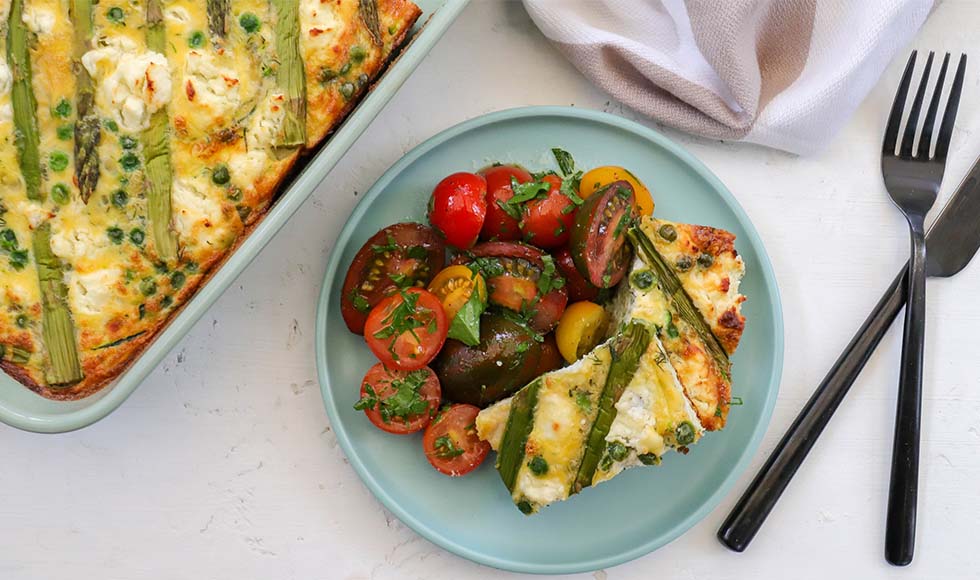 Super green frittata with marinated tomato salad