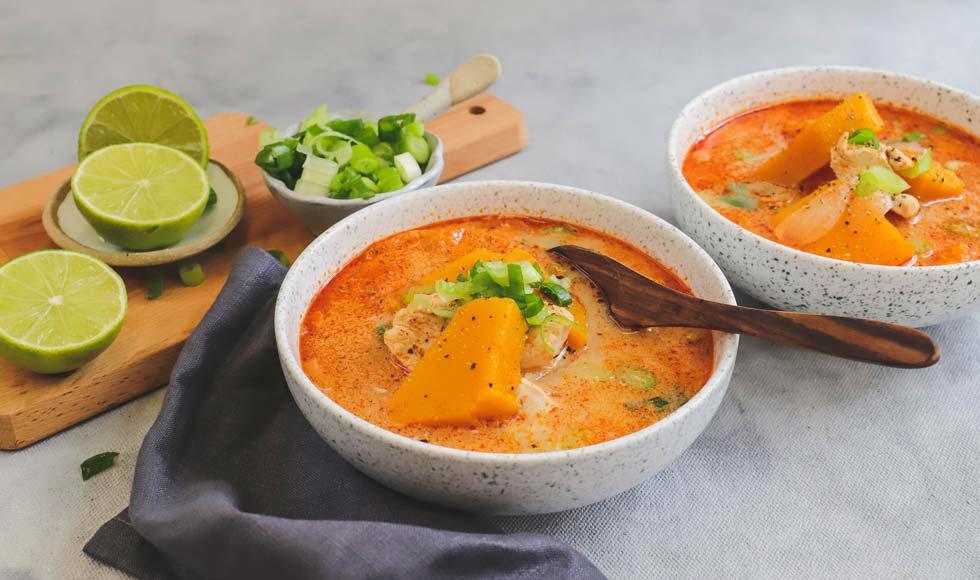 Thai style chicken and pumpkin soup