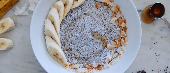 Coconut, banana, honey & chia breakfast bowl